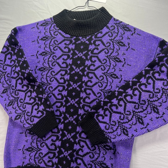 Vintage Grandma Sweater Womens Medium Purple Geometric Arielle Acrylic Knit USA - Picture 1 of 9